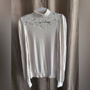 Ralph Lauren lace trim collared button up sweater